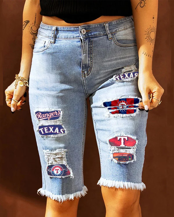 MID-RISE RIPPED PATCHES DENIM BERMUDA SHORTS - Baseswear