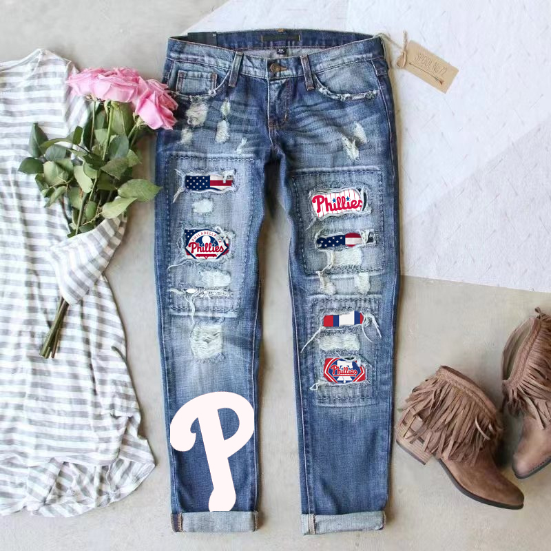 STRETCH RIPPED FRAYED RAW HEM DISTRESSED DENIM JEANS WITH HOLE - Baseswear