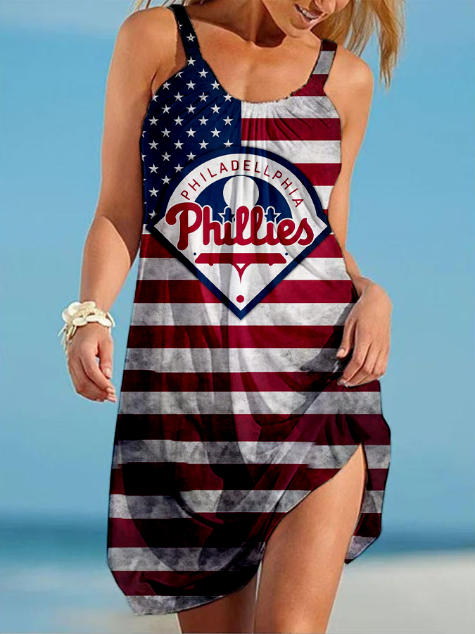 Phillies Round neck sleeveless printed dress - Baseswear