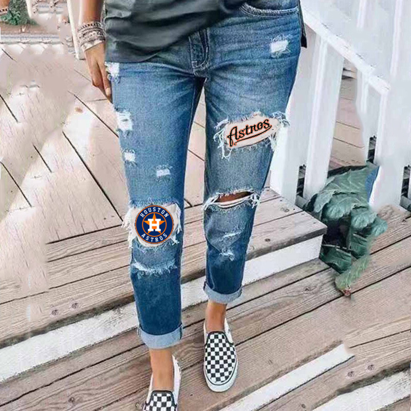 casual fashion perforated printed jeans - Baseswear