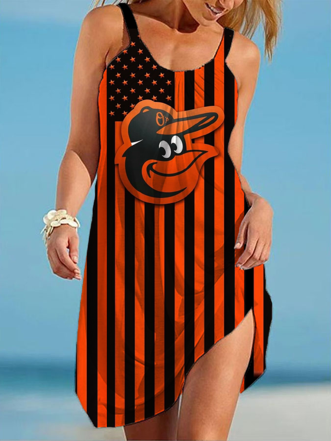 Baltimore Orioles Round neck sleeveless printed dress - Baseswear