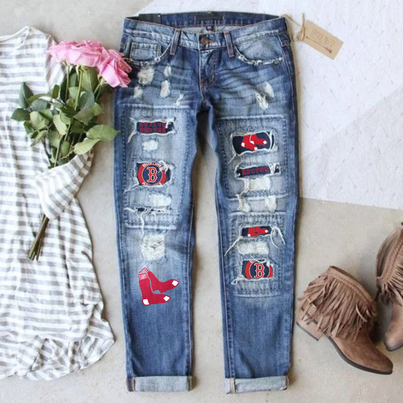 casual fashion perforated printed jeans - Baseswear