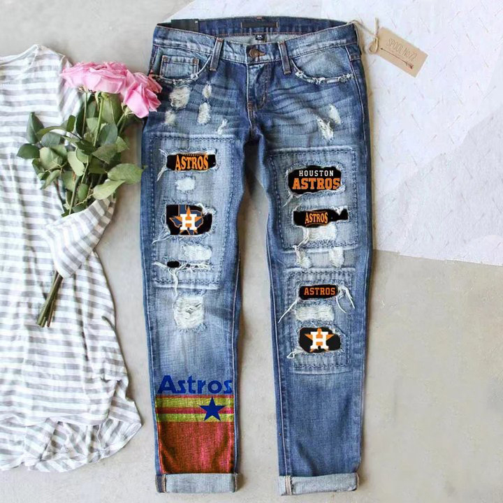 STRETCH RIPPED FRAYED RAW HEM DISTRESSED DENIM JEANS WITH HOLE - Baseswear