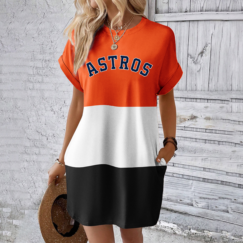 Astros Hidden Pocket Short Sleeve Tee Dress - Baseswear