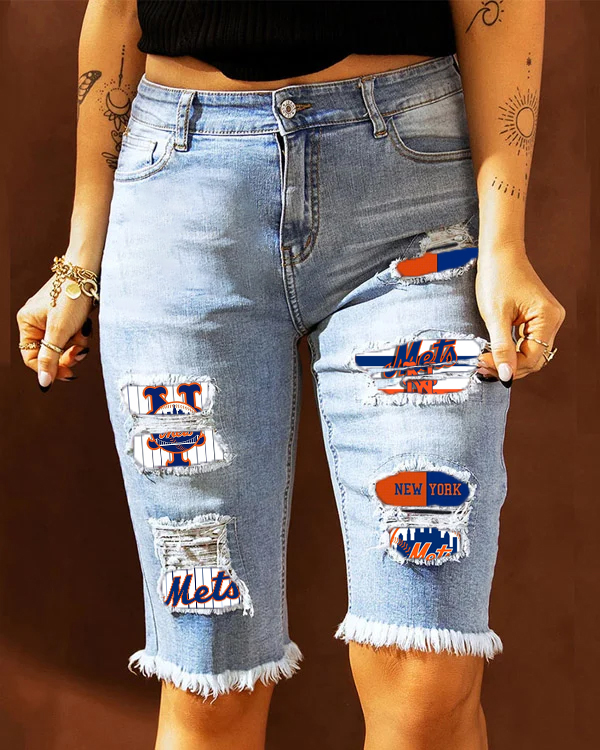 MID-RISE RIPPED PATCHES DENIM BERMUDA SHORTS - Baseswear