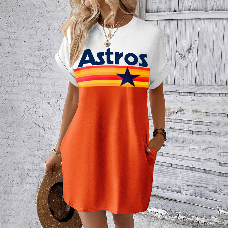 Astros Hidden Pocket Short Sleeve Tee Dress - Baseswear