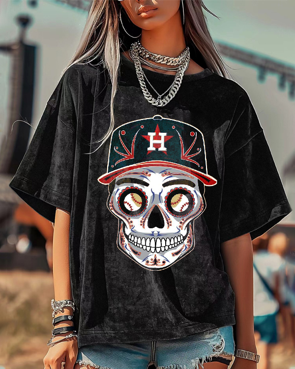 Washed Distressed Print Short Sleeve T-shirt - Baseswear