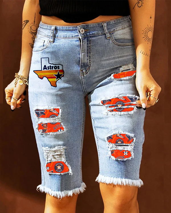 MID-RISE RIPPED PATCHES DENIM BERMUDA SHORTS - Baseswear