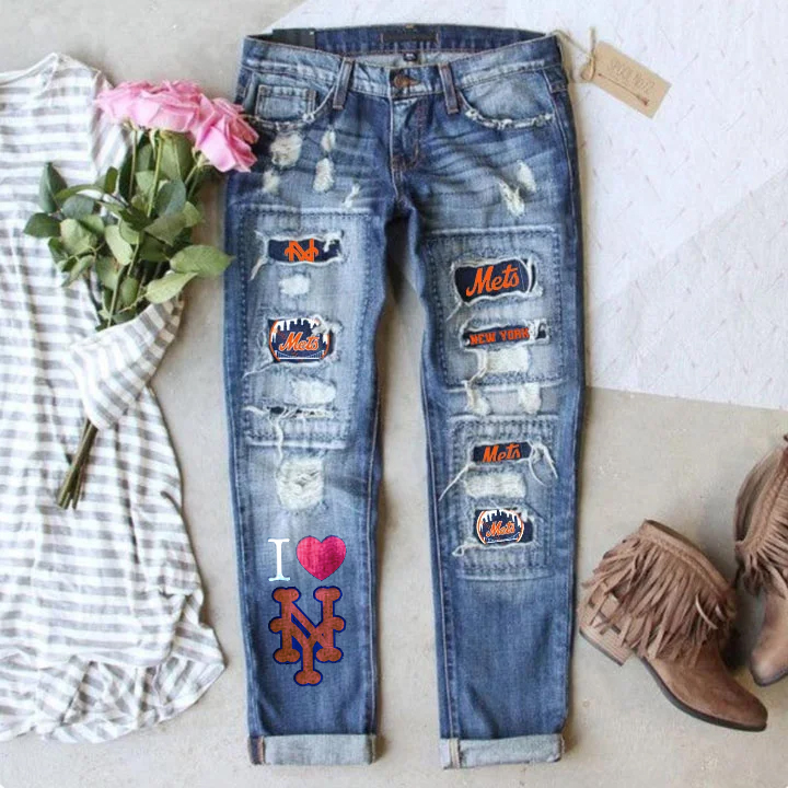 STRETCH RIPPED FRAYED RAW HEM DISTRESSED DENIM JEANS WITH HOLE - Baseswear