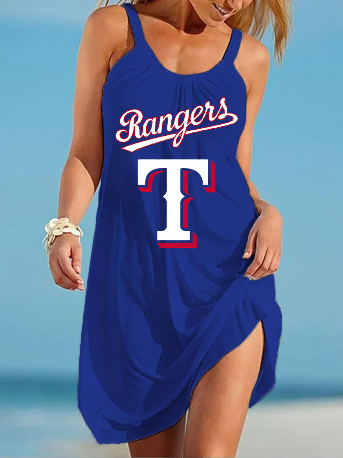 Texas Rangers Round neck sleeveless printed dress - Baseswear