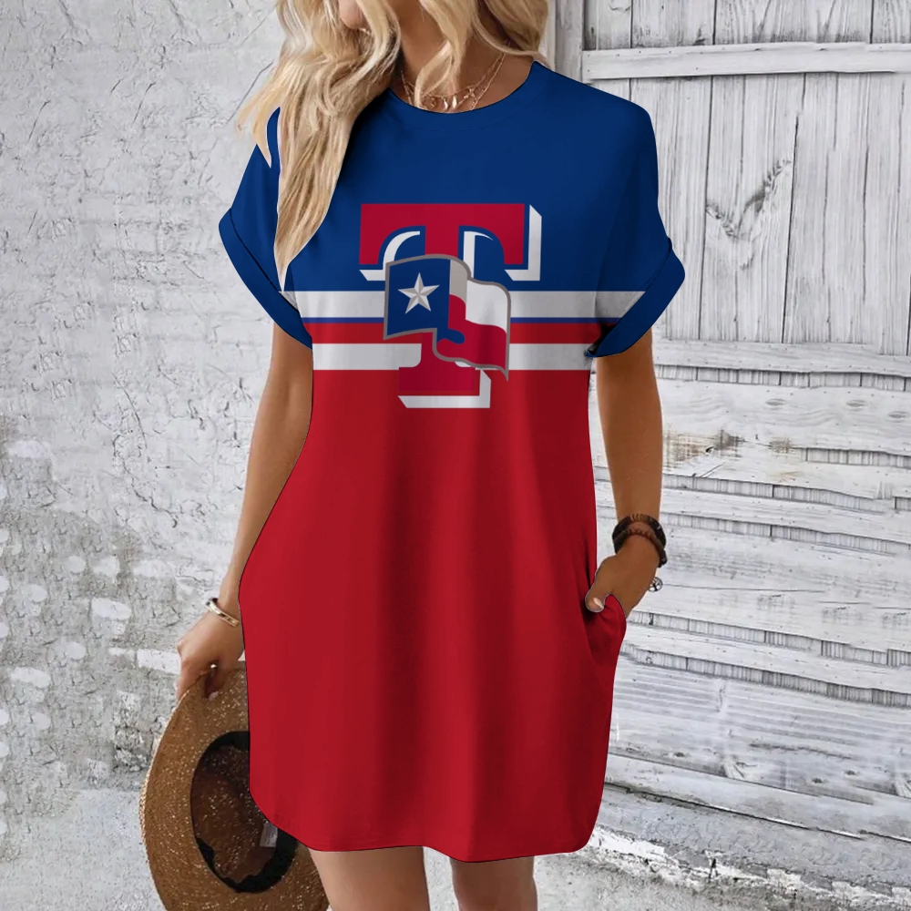 Texas Rangers Hidden Pocket Short Sleeve Tee Dress - Baseswear