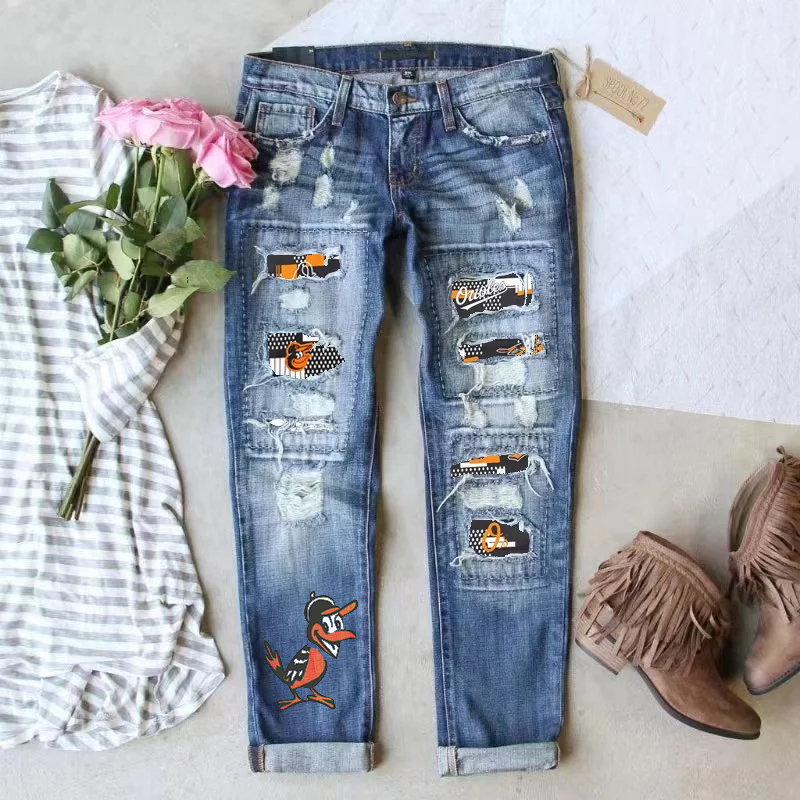 STRETCH RIPPED FRAYED RAW HEM DISTRESSED DENIM JEANS WITH HOLE - Baseswear