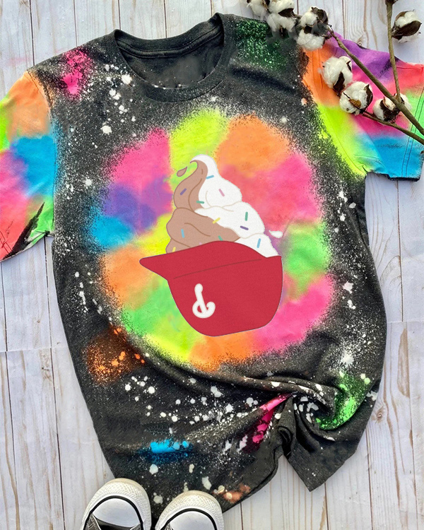 Phillies Ice Cream Helmet Tie-dye Round Neck T Shirt - Baseswear