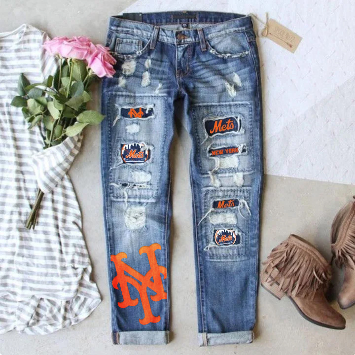 STRETCH RIPPED FRAYED RAW HEM DISTRESSED DENIM JEANS WITH HOLE - Baseswear