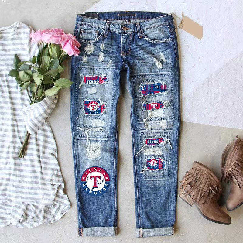 Casual Fashion Perforated Printed Jeans - Baseswear