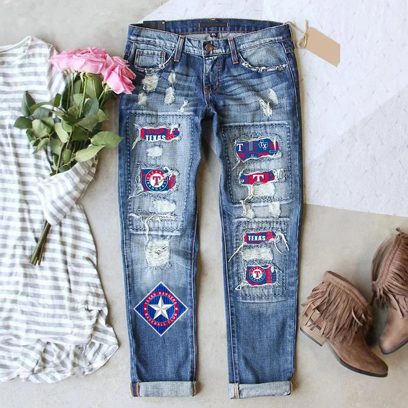 STRETCH RIPPED FRAYED RAW HEM DISTRESSED DENIM JEANS WITH HOLE - Baseswear