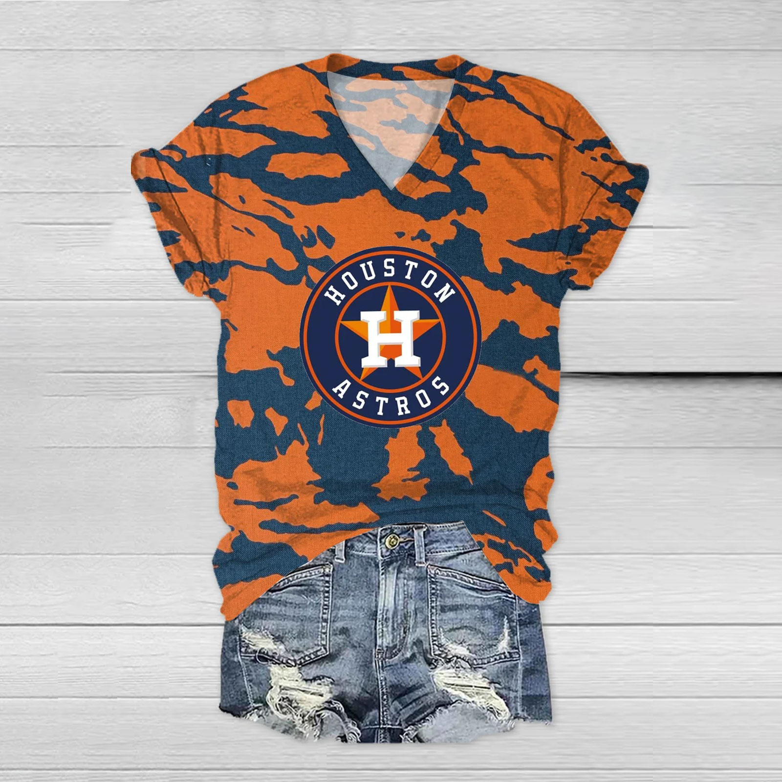 Unisex Letter Print Casual V-Neck T-Shirt - Baseswear