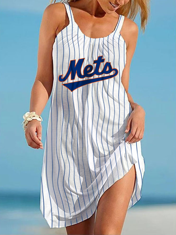 New York Mets Round neck sleeveless printed dress - Baseswear