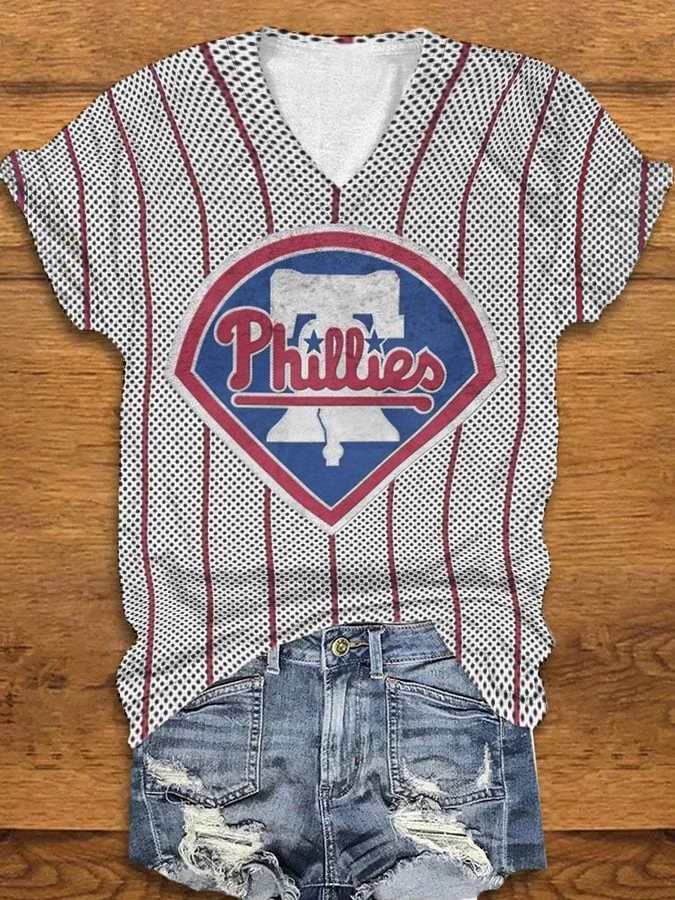 Phillies V-Neck T-Shirt - Baseswear