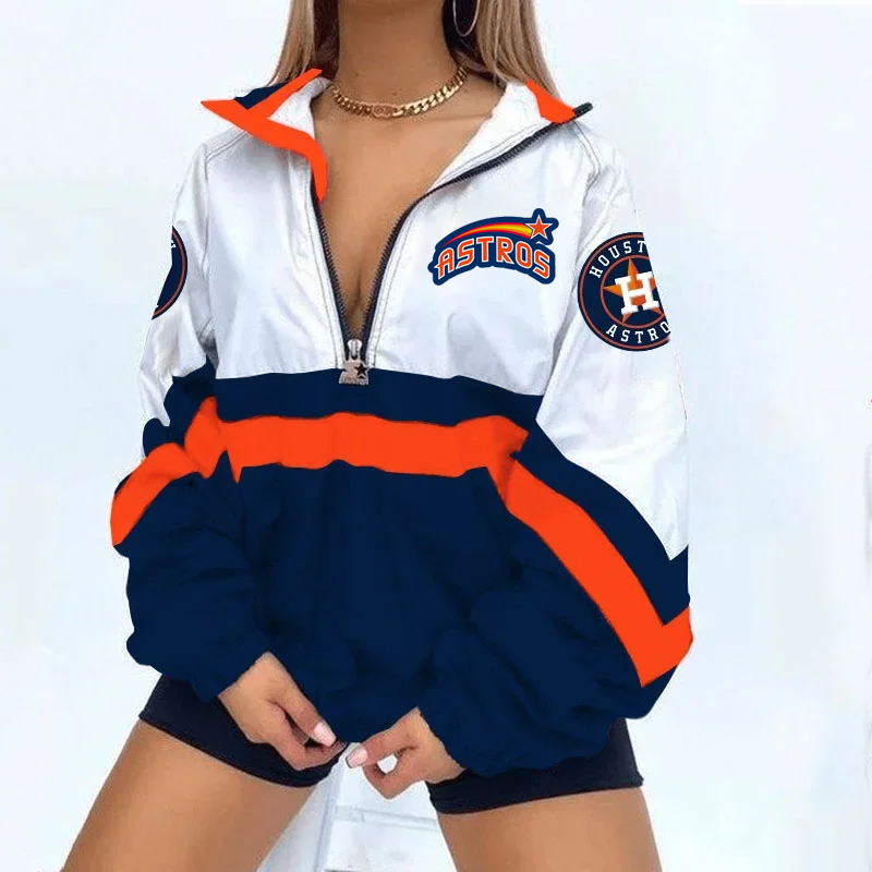 Women's Print V Neck Zipper Sweatshirt Jacket - Baseswear