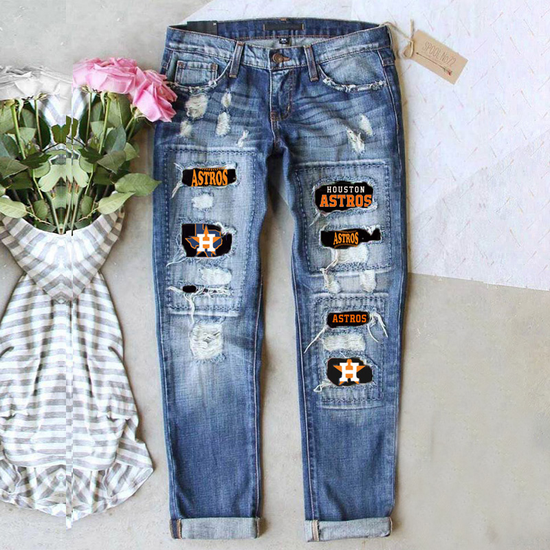 STRETCH RIPPED FRAYED RAW HEM DISTRESSED DENIM JEANS WITH HOLE - Baseswear