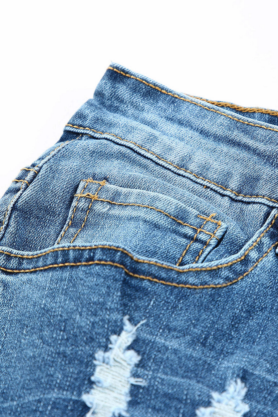STRETCH RIPPED FRAYED RAW HEM DISTRESSED DENIM JEANS WITH HOLE - Baseswear