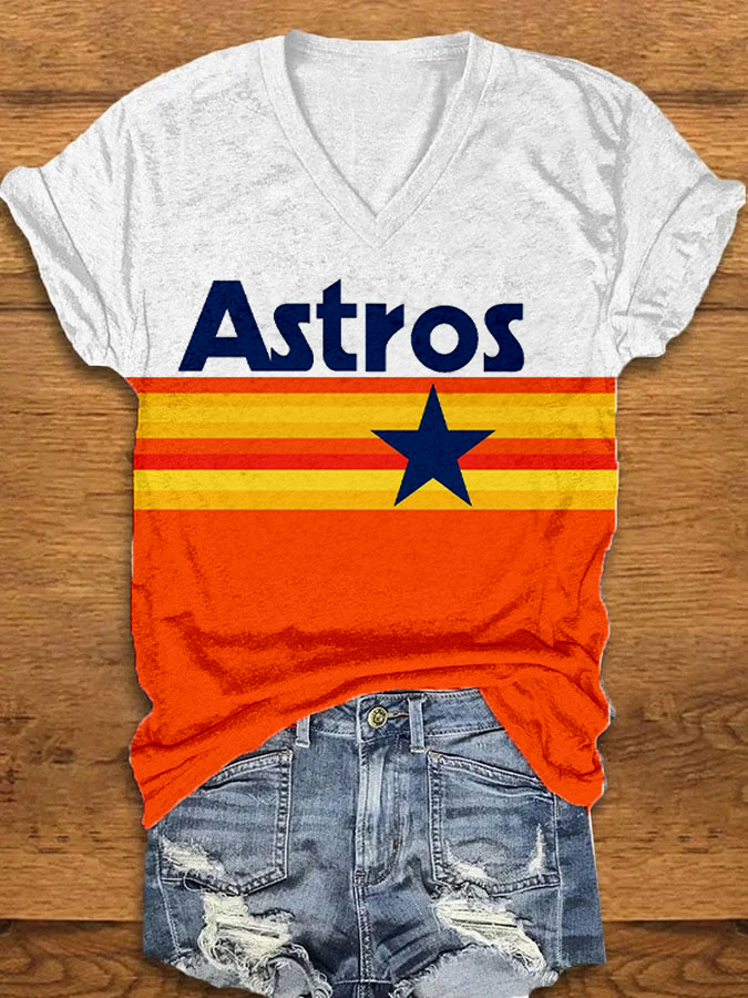 Astros Print V-Neck T-Shirt - Baseswear