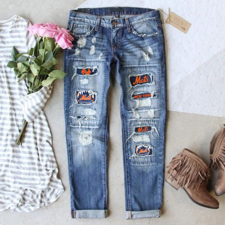 casual fashion perforated printed jeans - Baseswear
