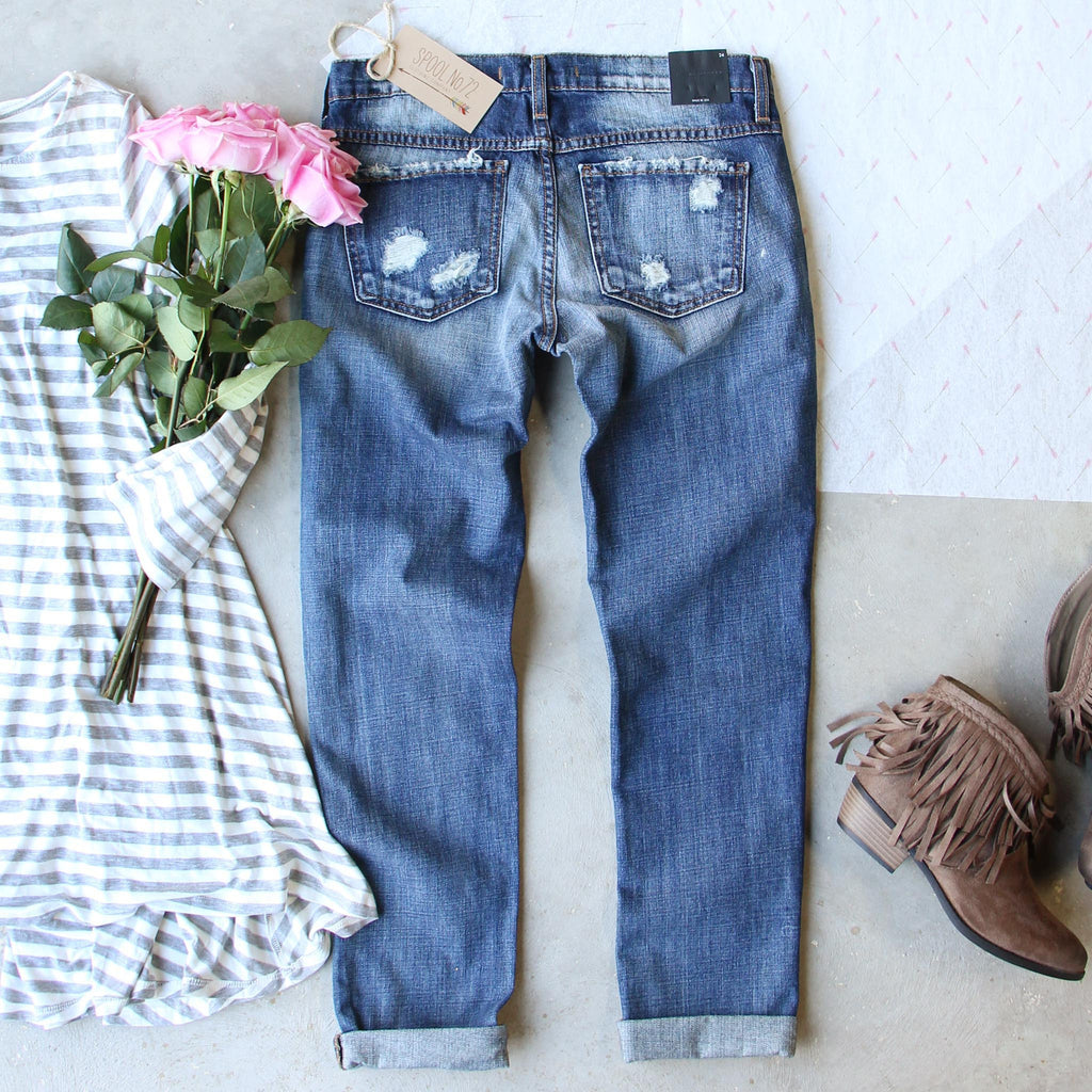 STRETCH RIPPED FRAYED RAW HEM DISTRESSED DENIM JEANS WITH HOLE - Baseswear