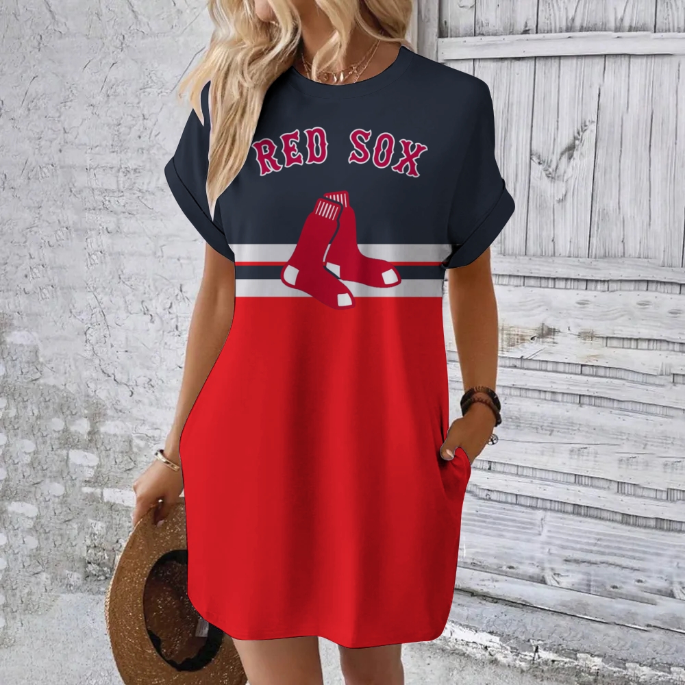 Boston Red Sox Hidden Pocket Short Sleeve Tee Dress - Baseswear