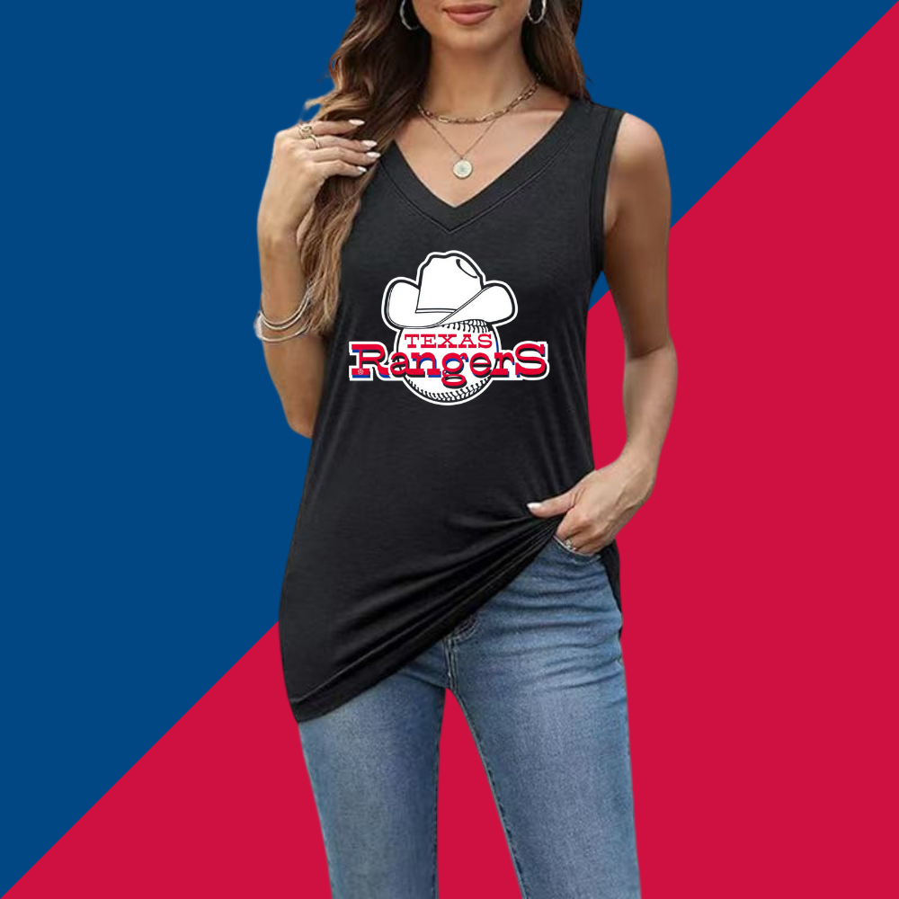Simple V-Neck Sleeveless Tank Top-Texas Rangers - Baseswear