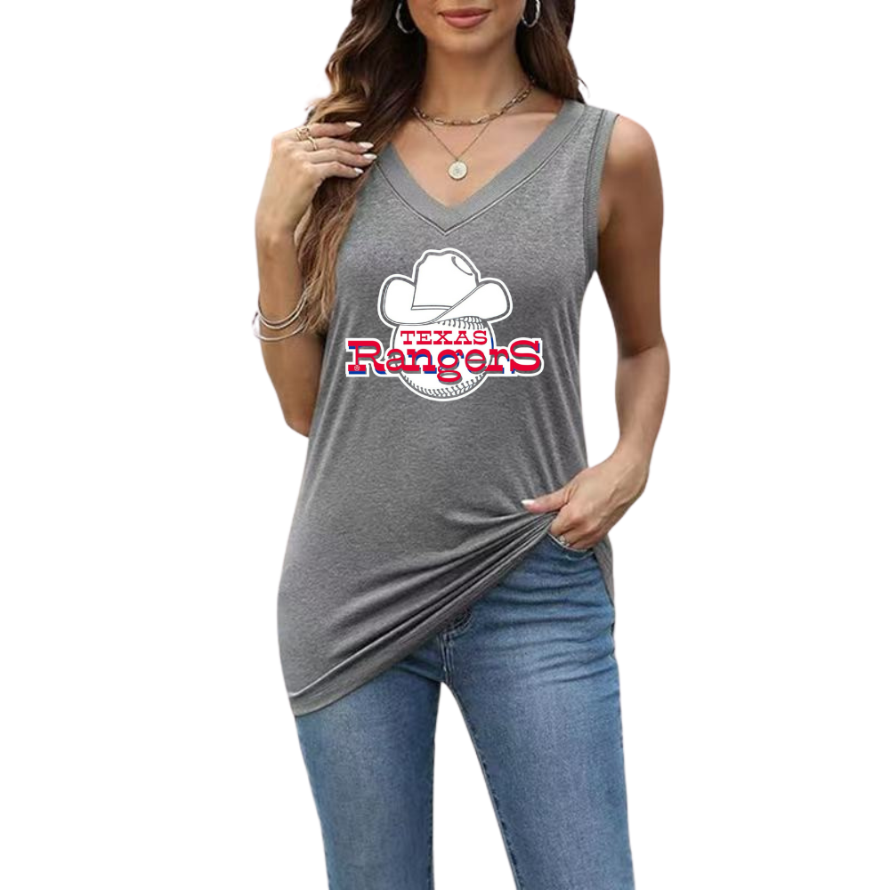 Simple V-Neck Sleeveless Tank Top-Texas Rangers - Baseswear