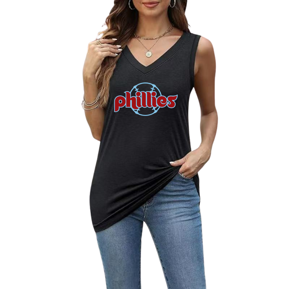 Simple V-Neck Sleeveless Tank Top-Philadelphia Phillies - Baseswear