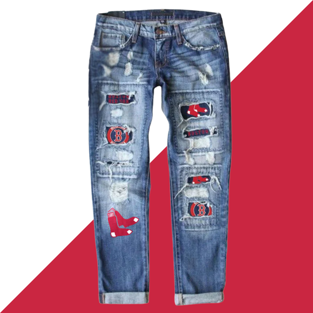 casual fashion perforated printed jeans - Baseswear
