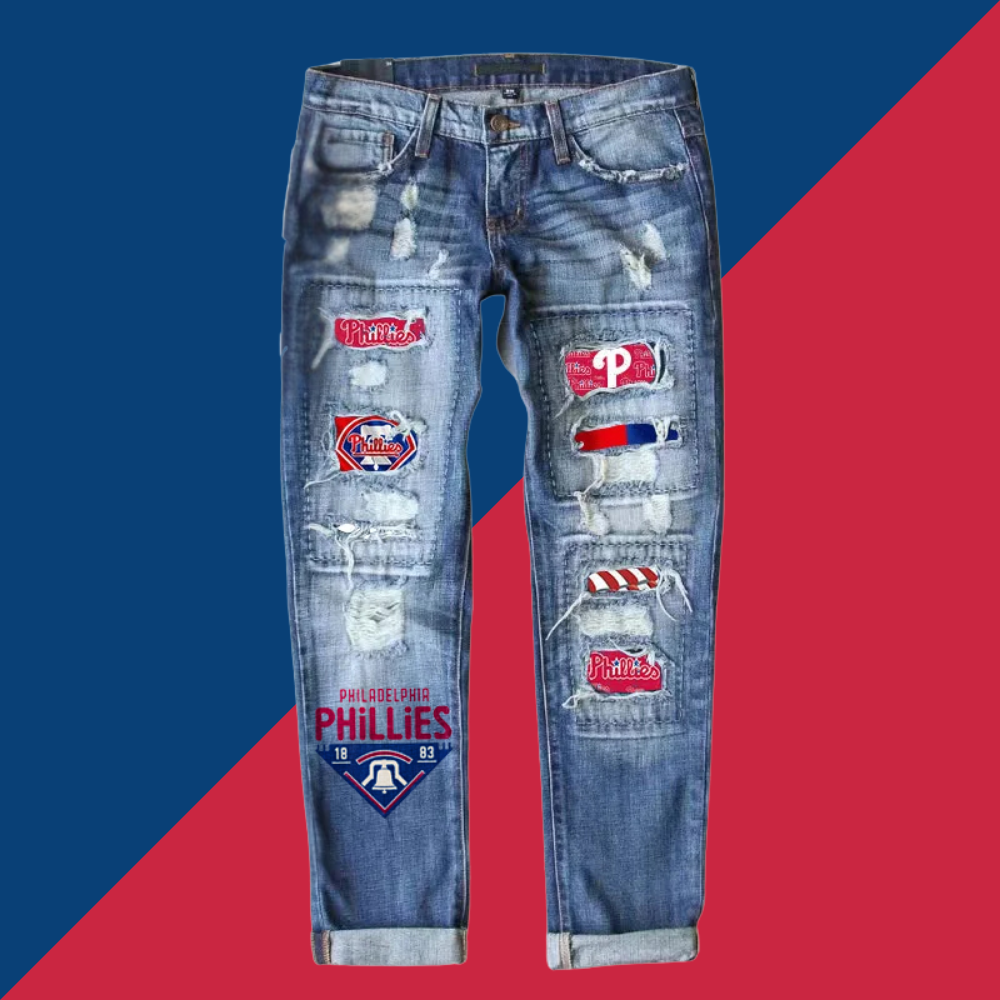 STRETCH RIPPED FRAYED RAW HEM DISTRESSED DENIM JEANS WITH HOLE - Baseswear