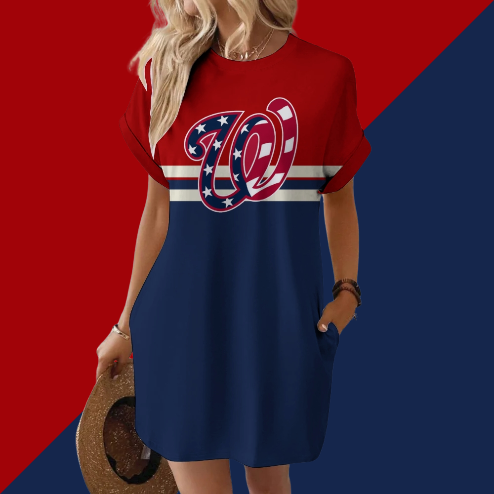 Nationals Hidden Pocket Short Sleeve Tee Dress - Baseswear