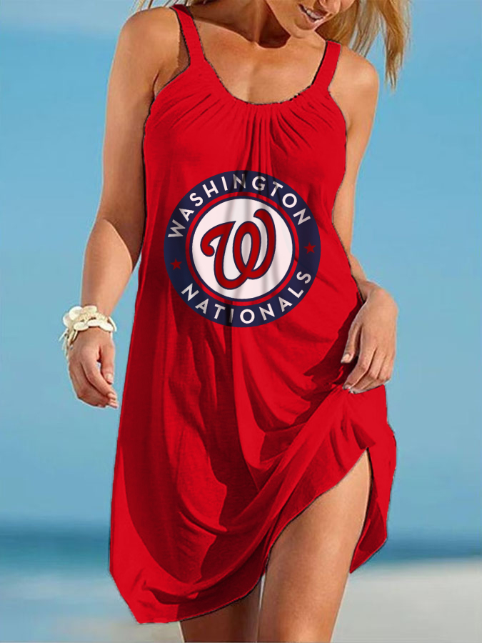 Washington Nationals Round neck sleeveless printed dress - Baseswear