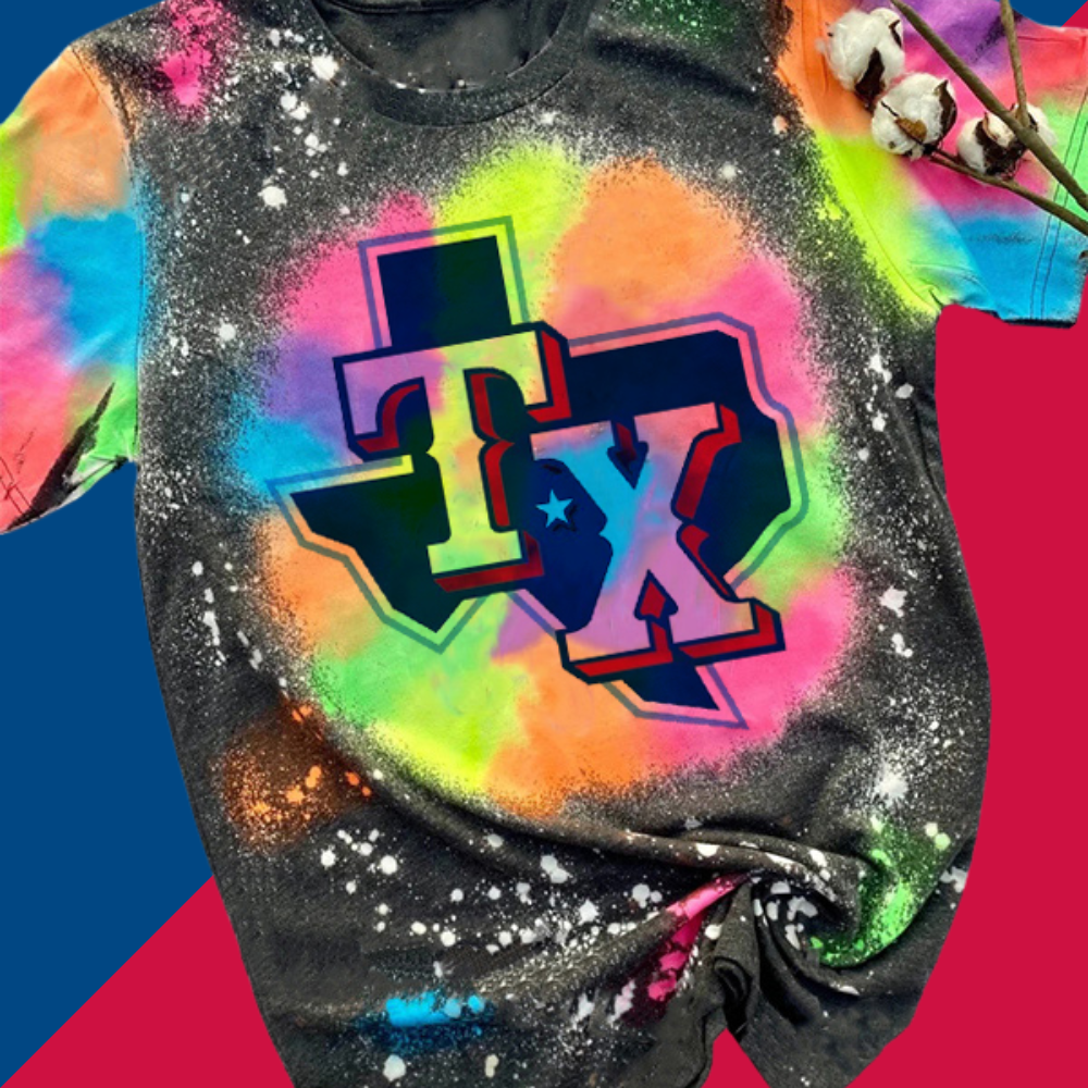 Texas Rangers Tie-dye Round Neck T Shirt - Baseswear