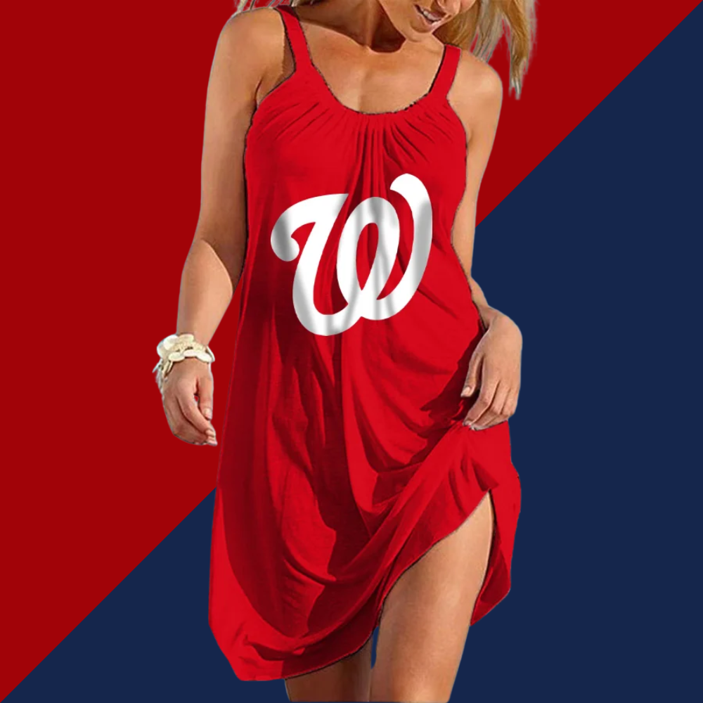 Washington Nationals Round neck sleeveless printed dress - Baseswear