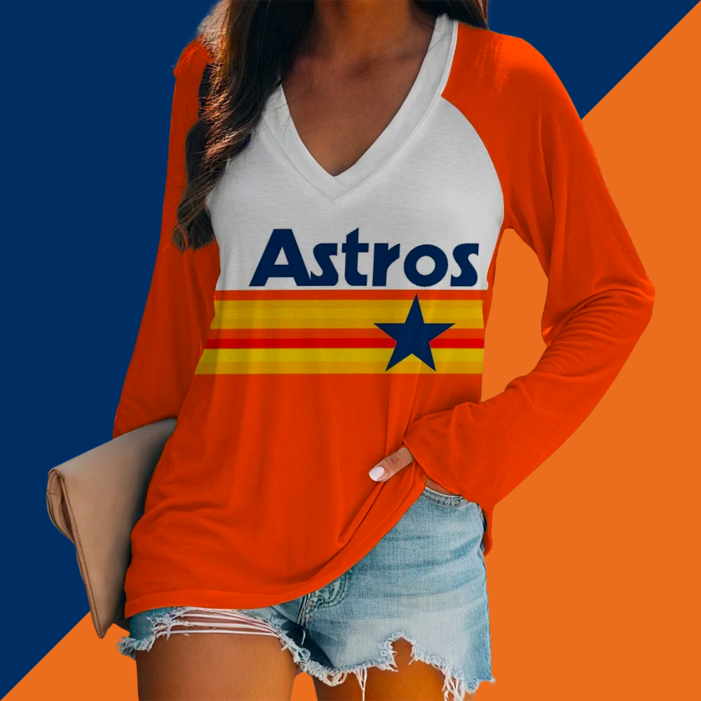 Women's V-neck Double-layered Long-sleeved Loose T-shirt - Baseswear