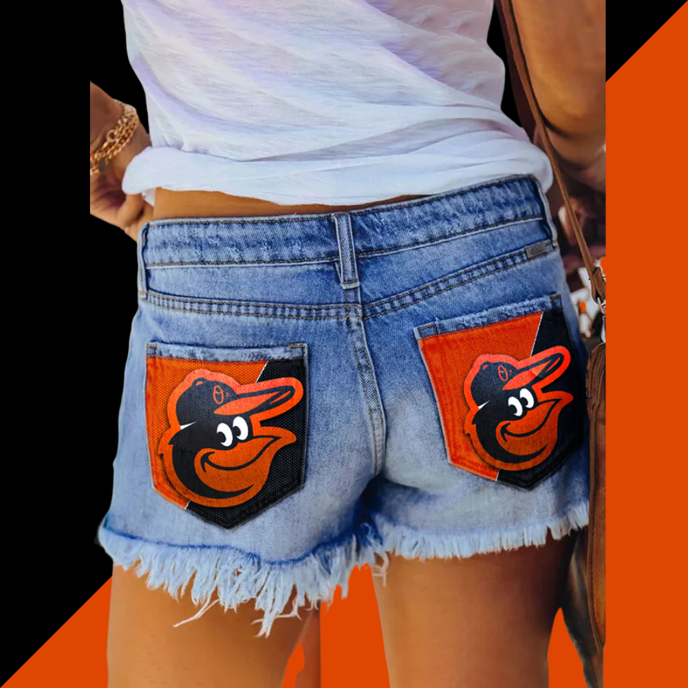Orioles Distressed Cutoff Denim Shorts - Women - Baseswear