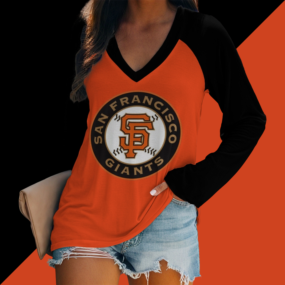 Women's V-neck Double-layered Long-sleeved Loose T-shirt - Baseswear
