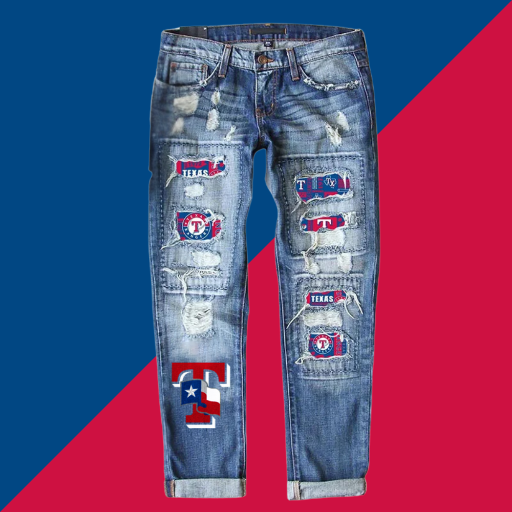 STRETCH RIPPED FRAYED RAW HEM DISTRESSED DENIM JEANS WITH HOLE - Baseswear