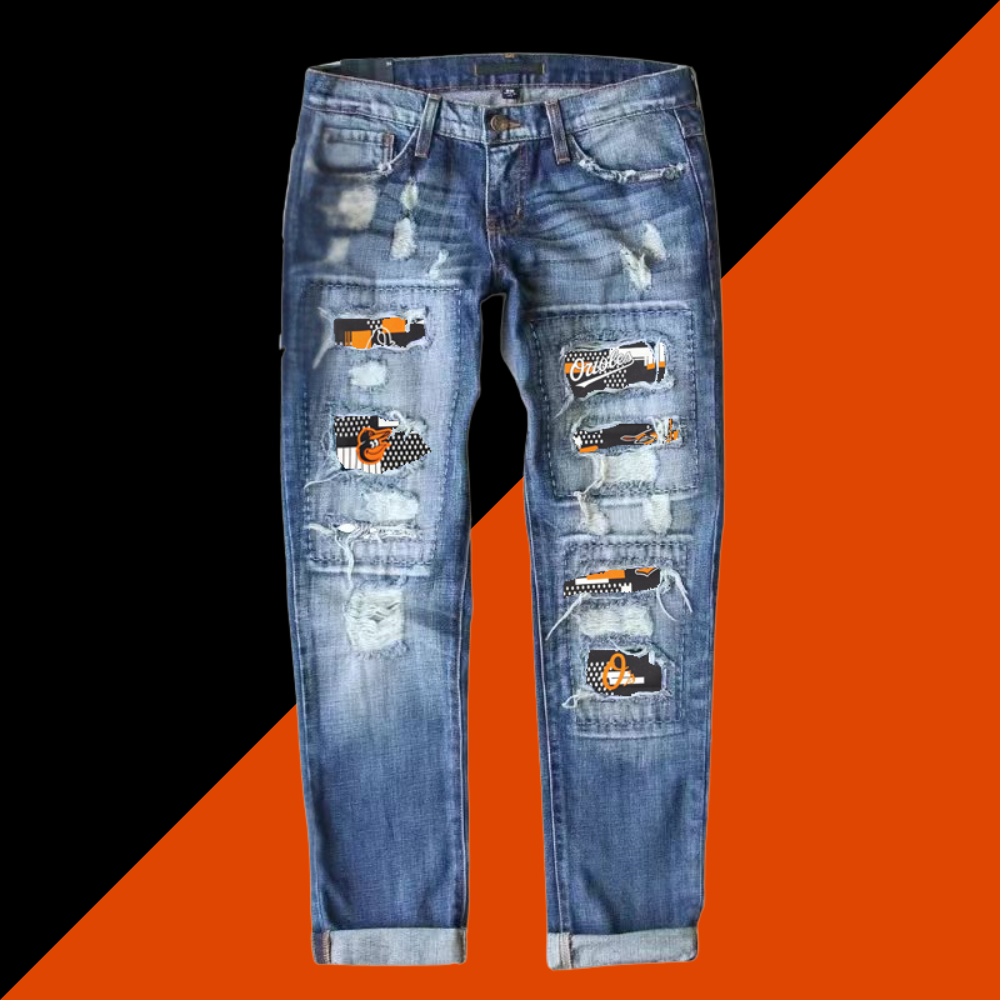 Casual Fashion Perforated Printed Jeans - Baseswear