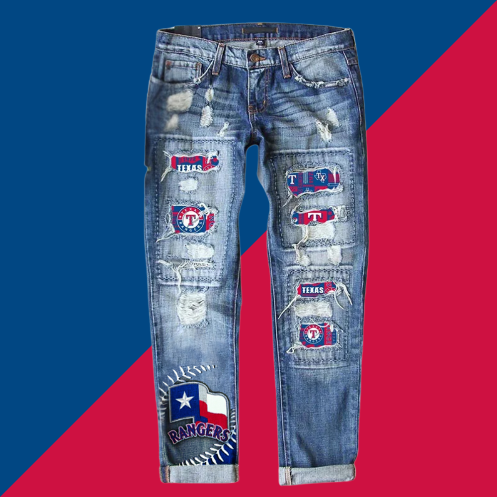 STRETCH RIPPED FRAYED RAW HEM DISTRESSED DENIM JEANS WITH HOLE - Baseswear