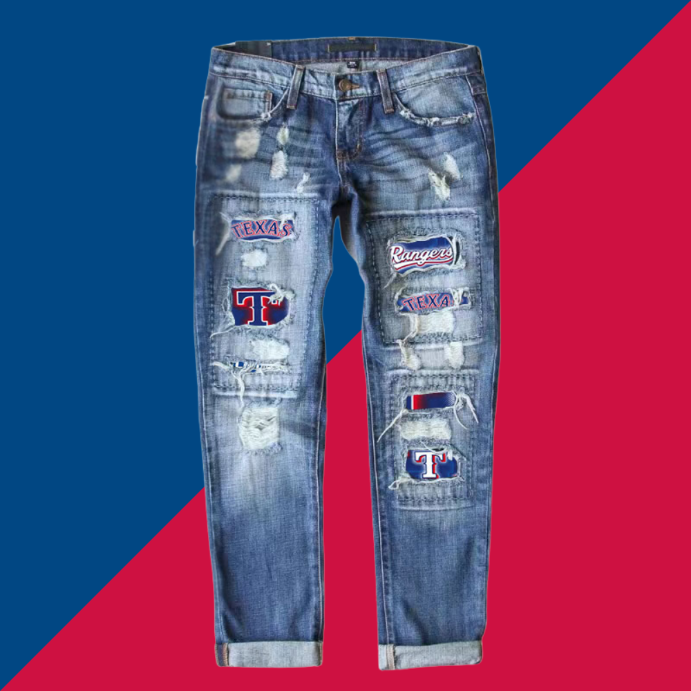 Casual Fashion Perforated Printed Jeans - Baseswear