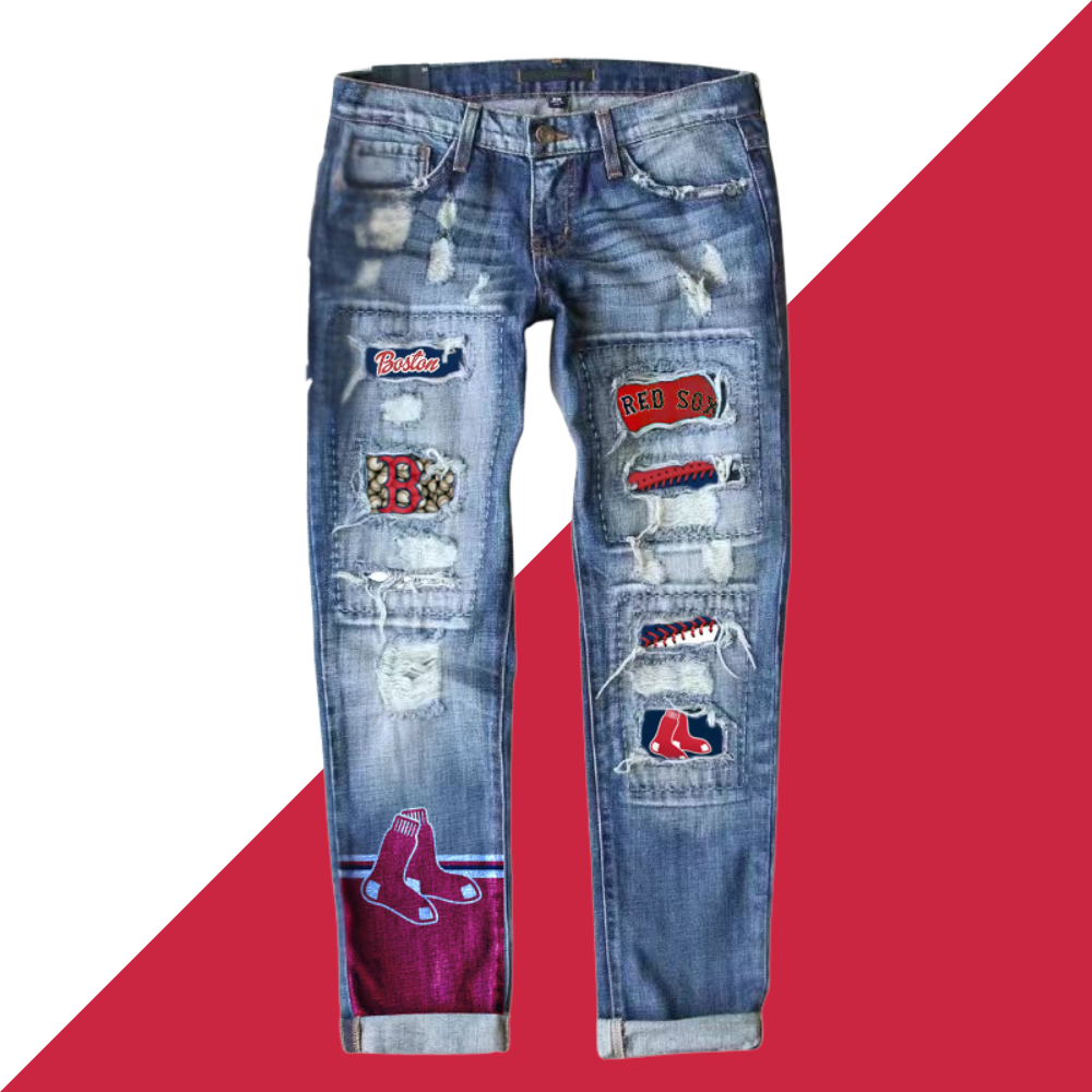 STRETCH RIPPED FRAYED RAW HEM DISTRESSED DENIM JEANS WITH HOLE - Baseswear