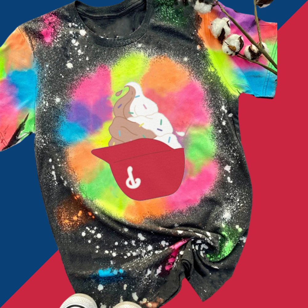 Phillies Ice Cream Helmet Tie-dye Round Neck T Shirt - Baseswear