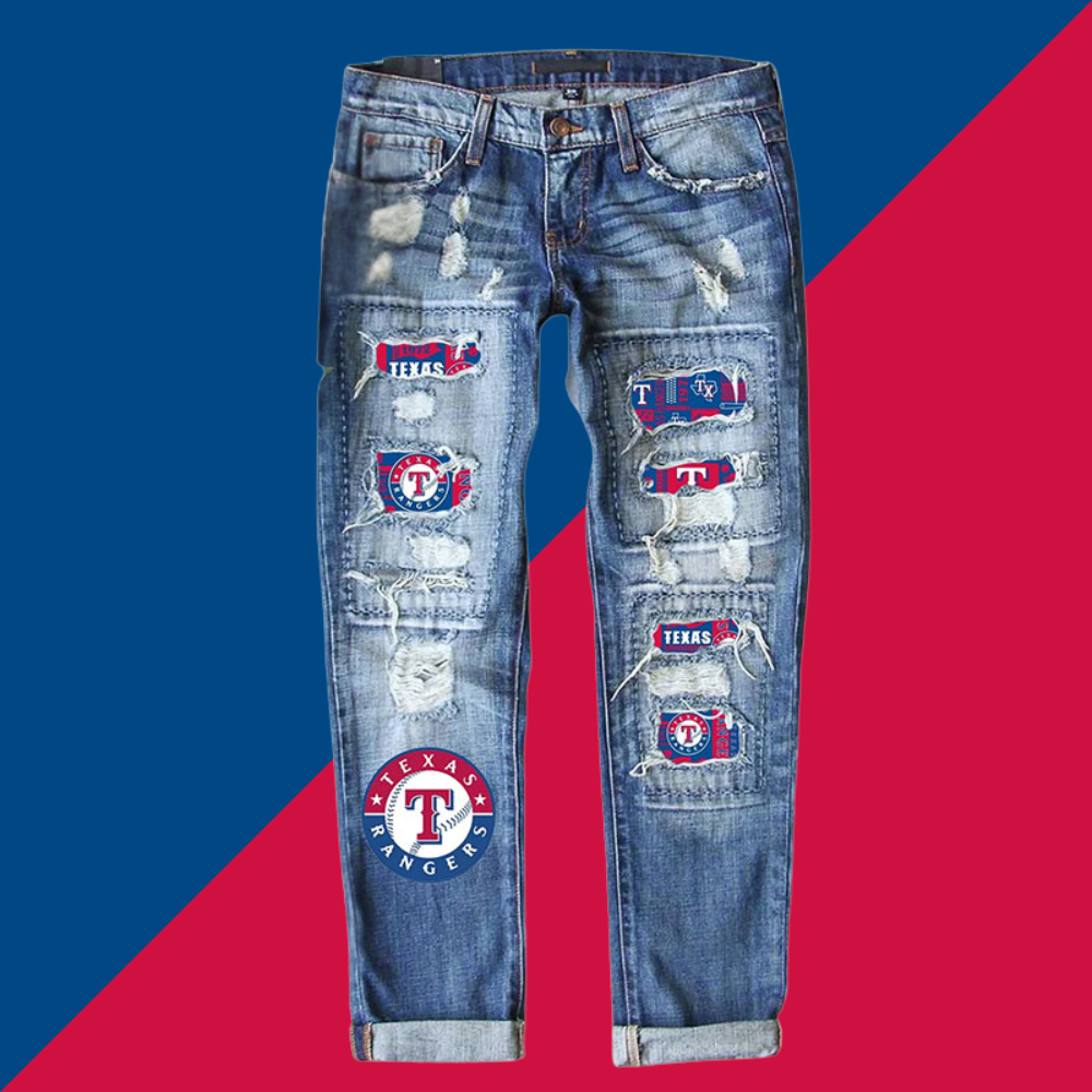 Casual Fashion Perforated Printed Jeans - Baseswear