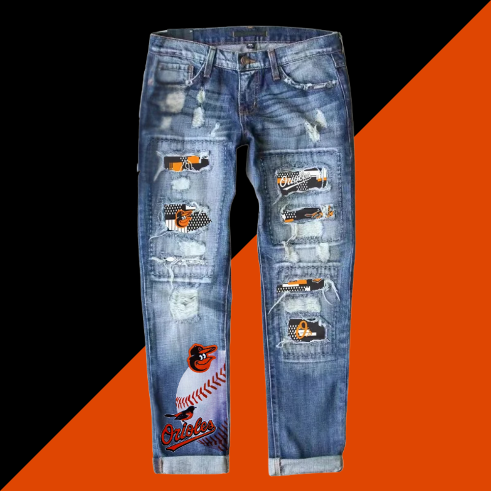 STRETCH RIPPED FRAYED RAW HEM DISTRESSED DENIM JEANS WITH HOLE - Baseswear